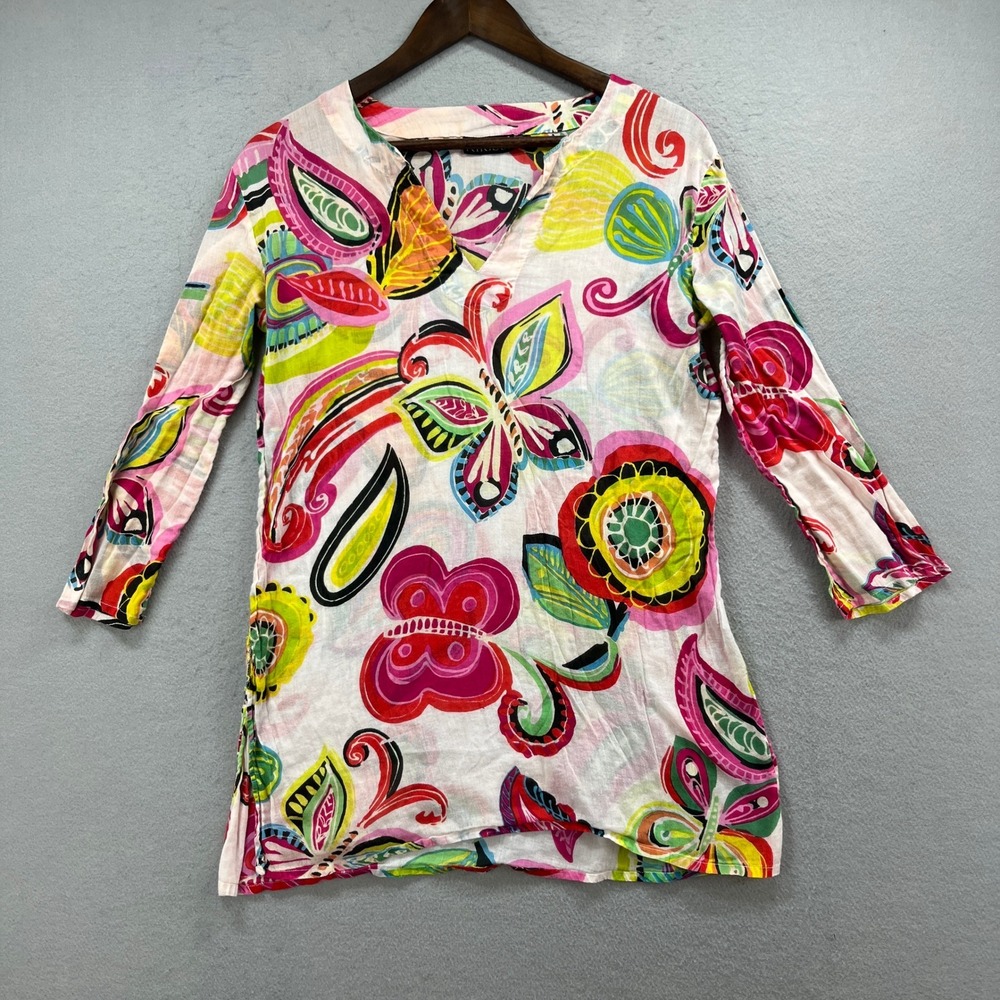 KikiSol Tunic Dress‎ Womens 20x28 Paisley Floral Long Sleeve Boho Beachy Resort